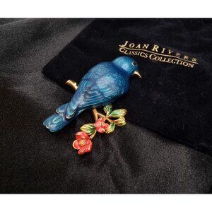 Joan Rivers Classics Collection Bluebird Enamel Brooch With Floral Accent